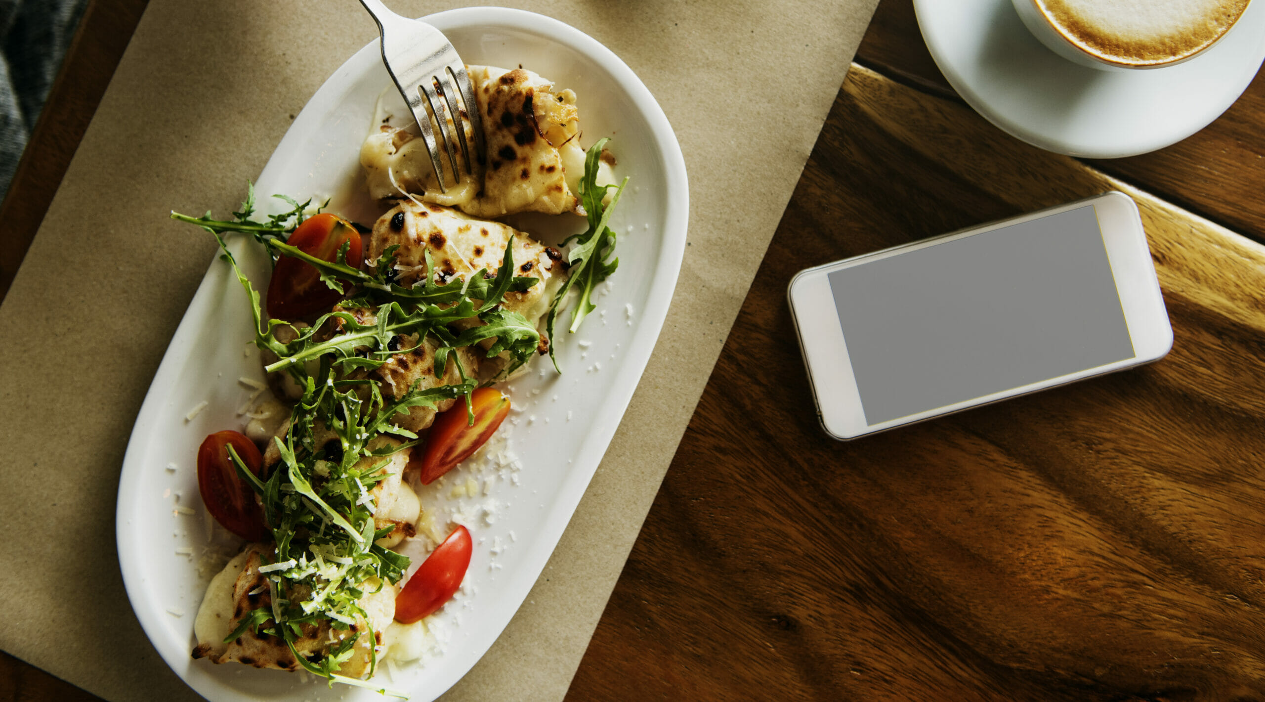 Eating Food Chicken Tomatos Coffee Concept